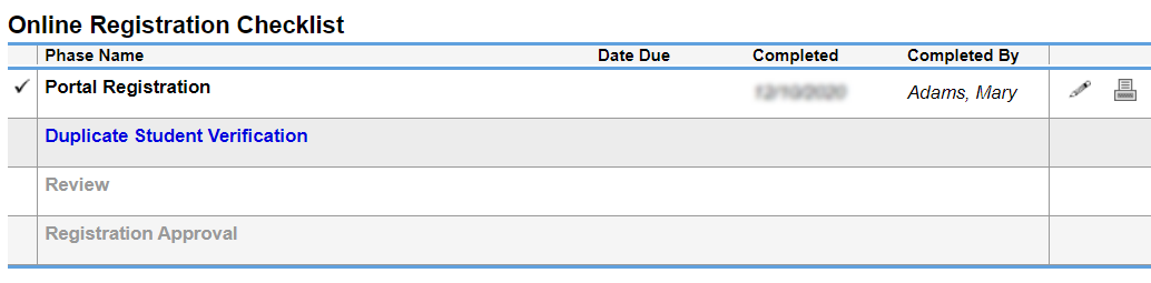 Checklist for a student's registration