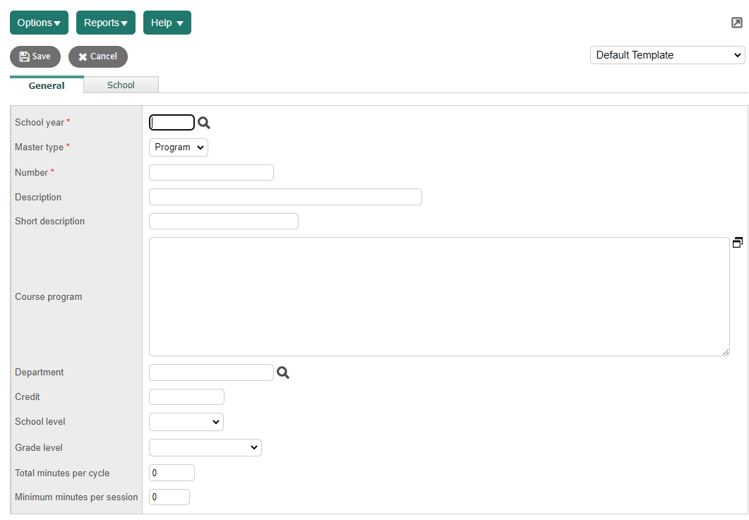 New Course page with Course Program field